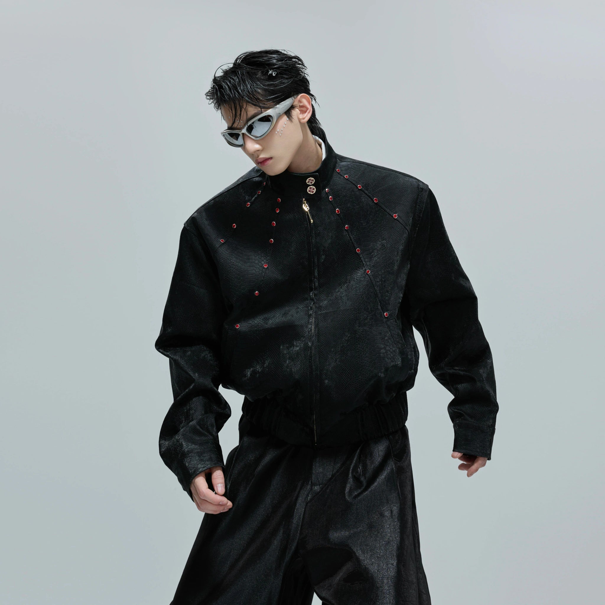 Reversible Croc-Texture Faux Leather Jacket | Cropped - main image 2