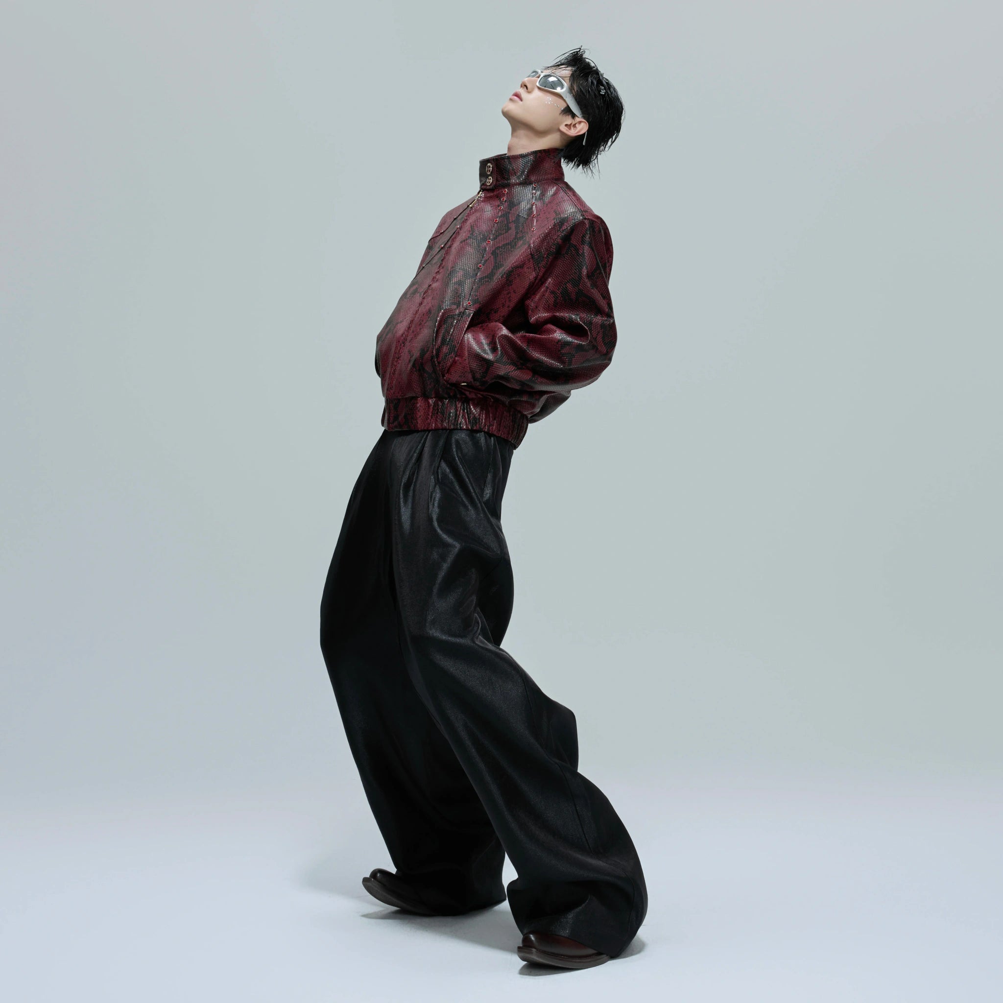 Reversible Croc-Texture Faux Leather Jacket | Cropped - main image 3