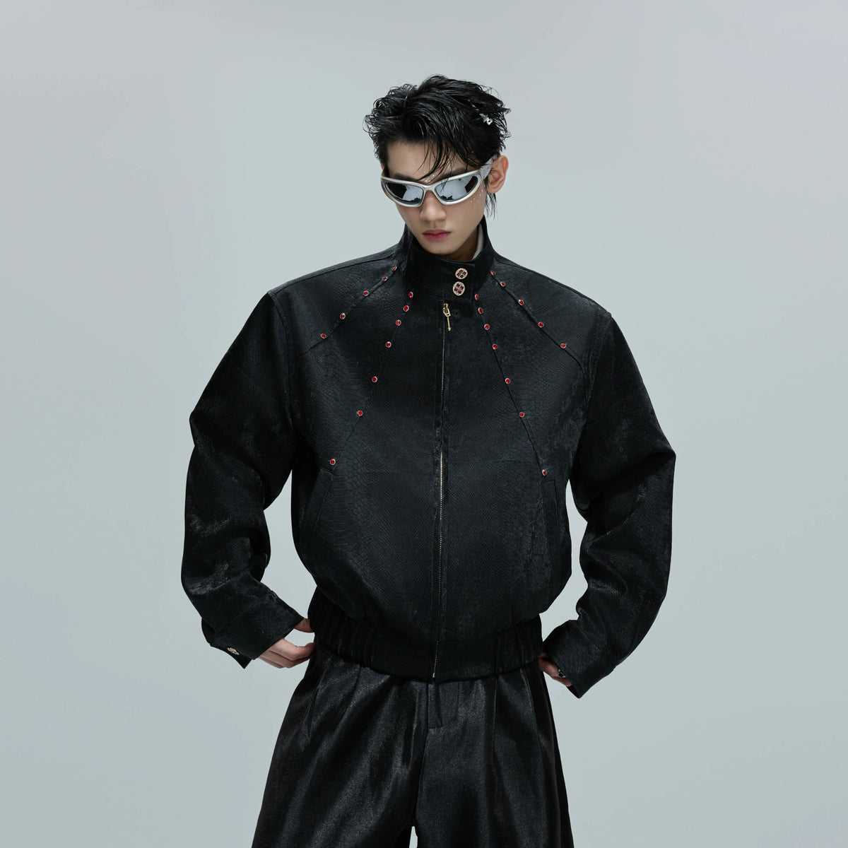 Reversible Croc-Texture Faux Leather Jacket | Cropped - main image 4