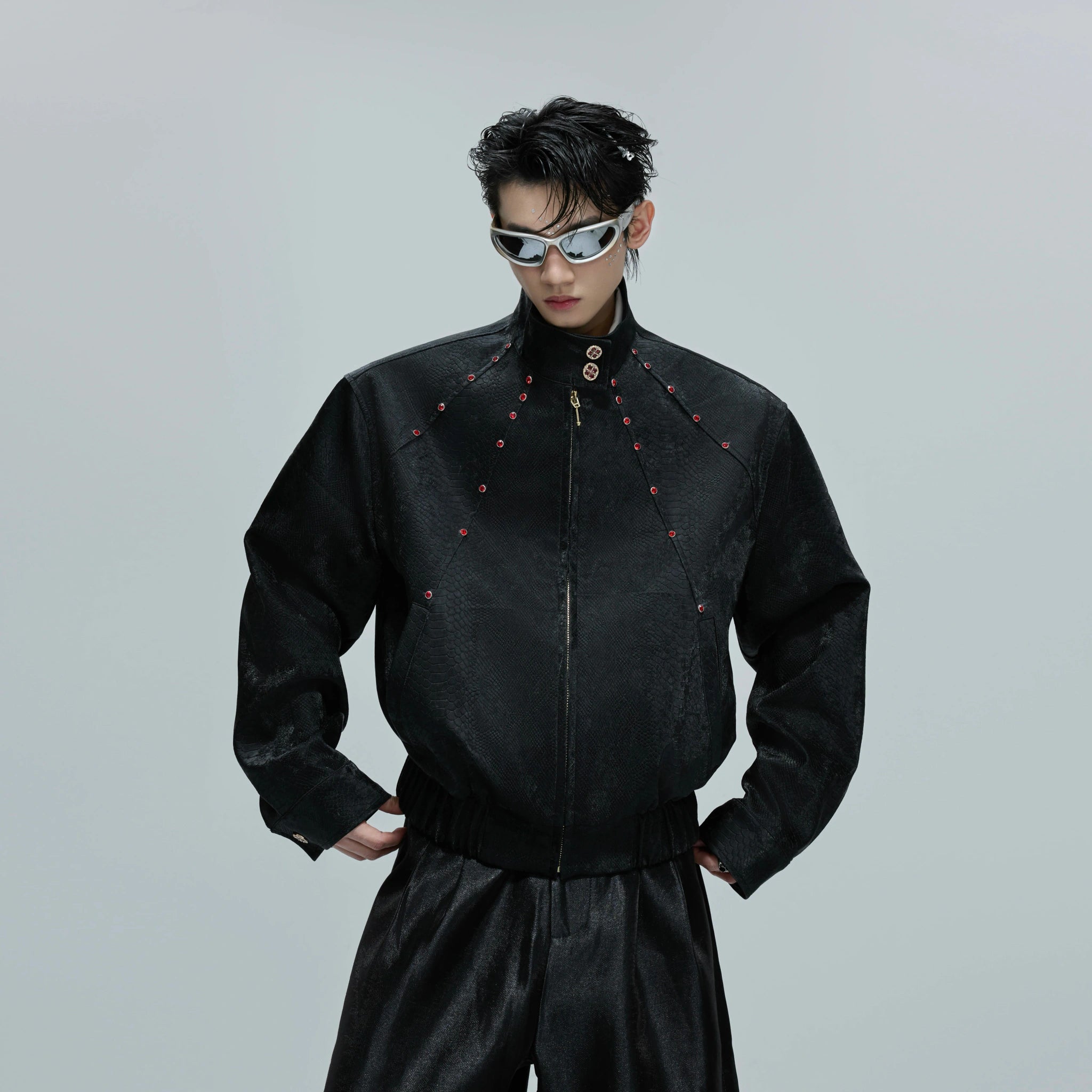 Reversible Croc-Texture Faux Leather Jacket | Cropped - main image 4