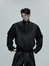 Reversible Croc-Texture Faux Leather Jacket | Cropped - Black Top