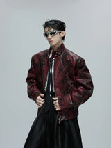 Reversible Croc-Texture Faux Leather Jacket | Cropped - Red Top