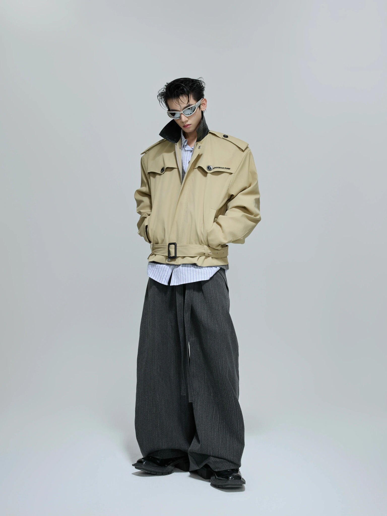 Cropped Contrast Trench Jacket | Unisex Streetwear - main image 3