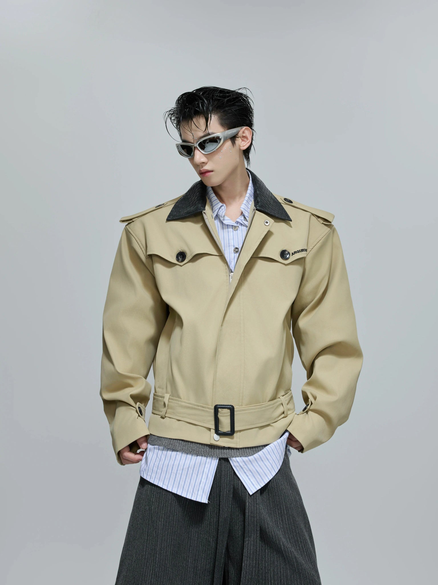 Cropped Contrast Trench Jacket | Unisex Streetwear - main image 5