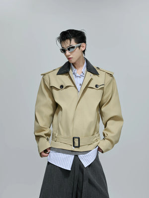 Cropped Contrast Trench Jacket | Unisex Streetwear - main image 5