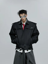 Cropped Contrast Trench Jacket | Unisex Streetwear - Red Black Top