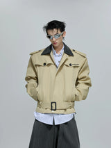 Cropped Contrast Trench Jacket | Unisex Streetwear - Red Khaki Top