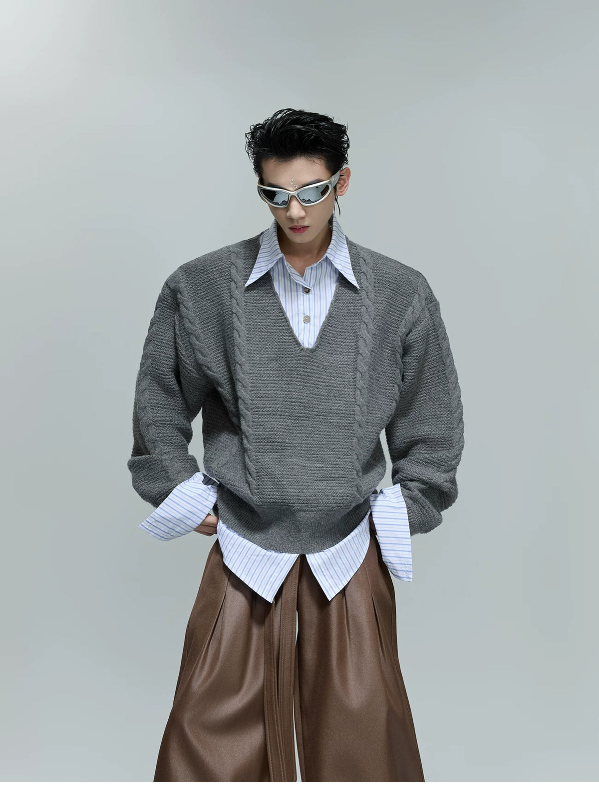 Relaxed Cable-Knit Faux-Layer Sweater | Unisex - description image 5