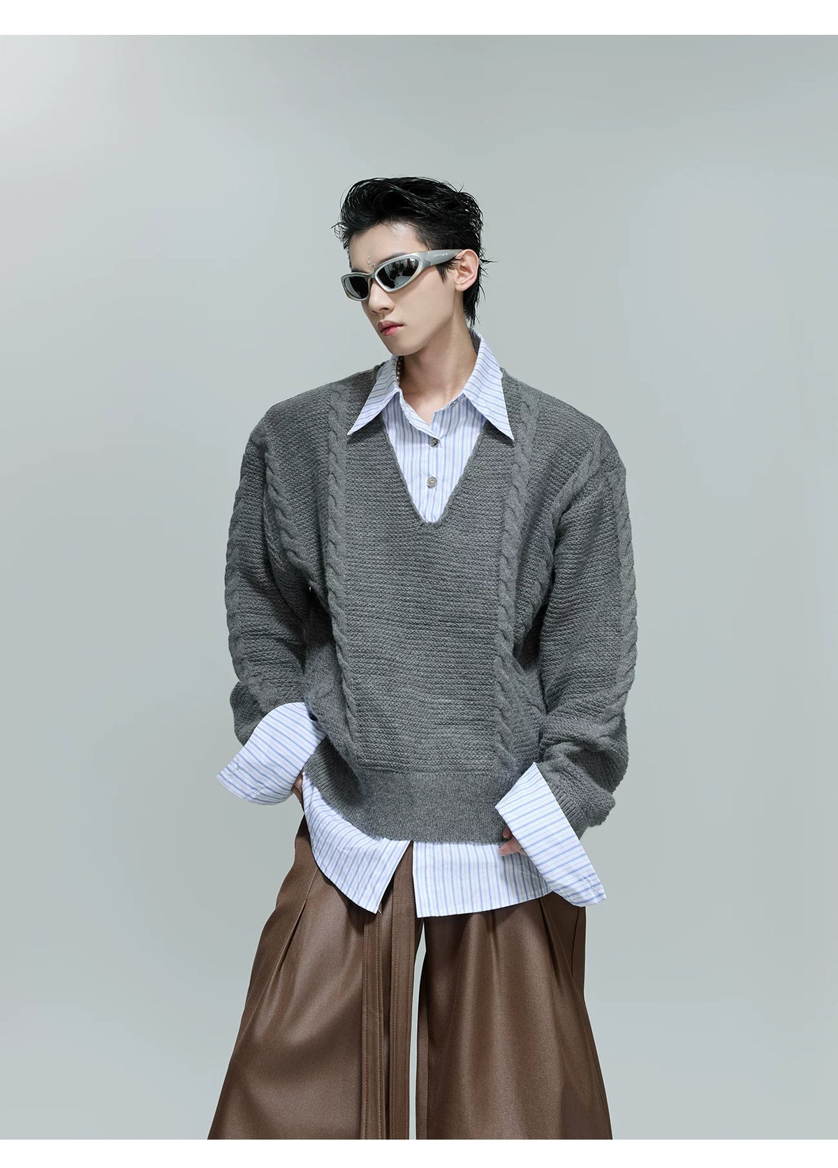 Relaxed Cable-Knit Faux-Layer Sweater | Unisex - description image 6