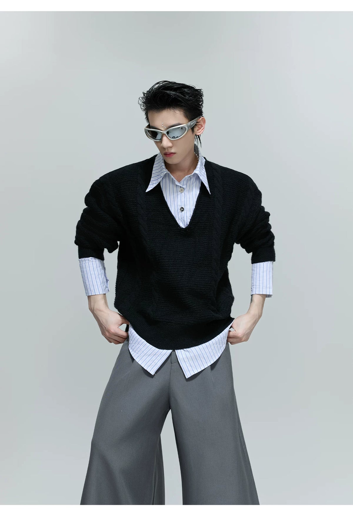 Relaxed Cable-Knit Faux-Layer Sweater | Unisex - description image 7