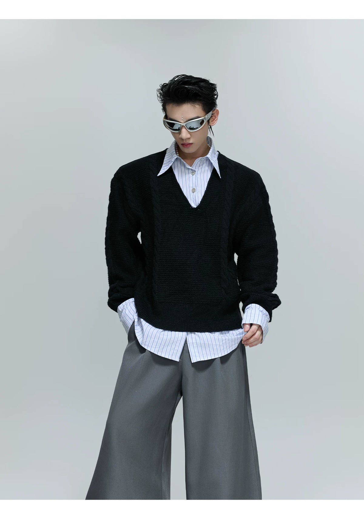 Relaxed Cable-Knit Faux-Layer Sweater | Unisex - description image 8
