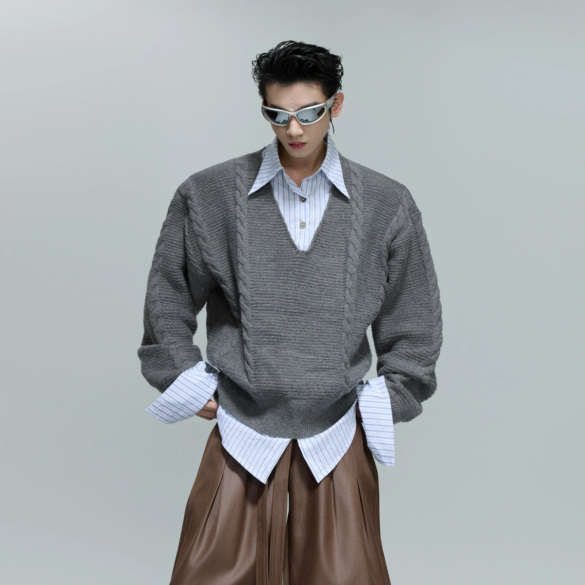 Relaxed Cable-Knit Faux-Layer Sweater | Unisex - main image 1
