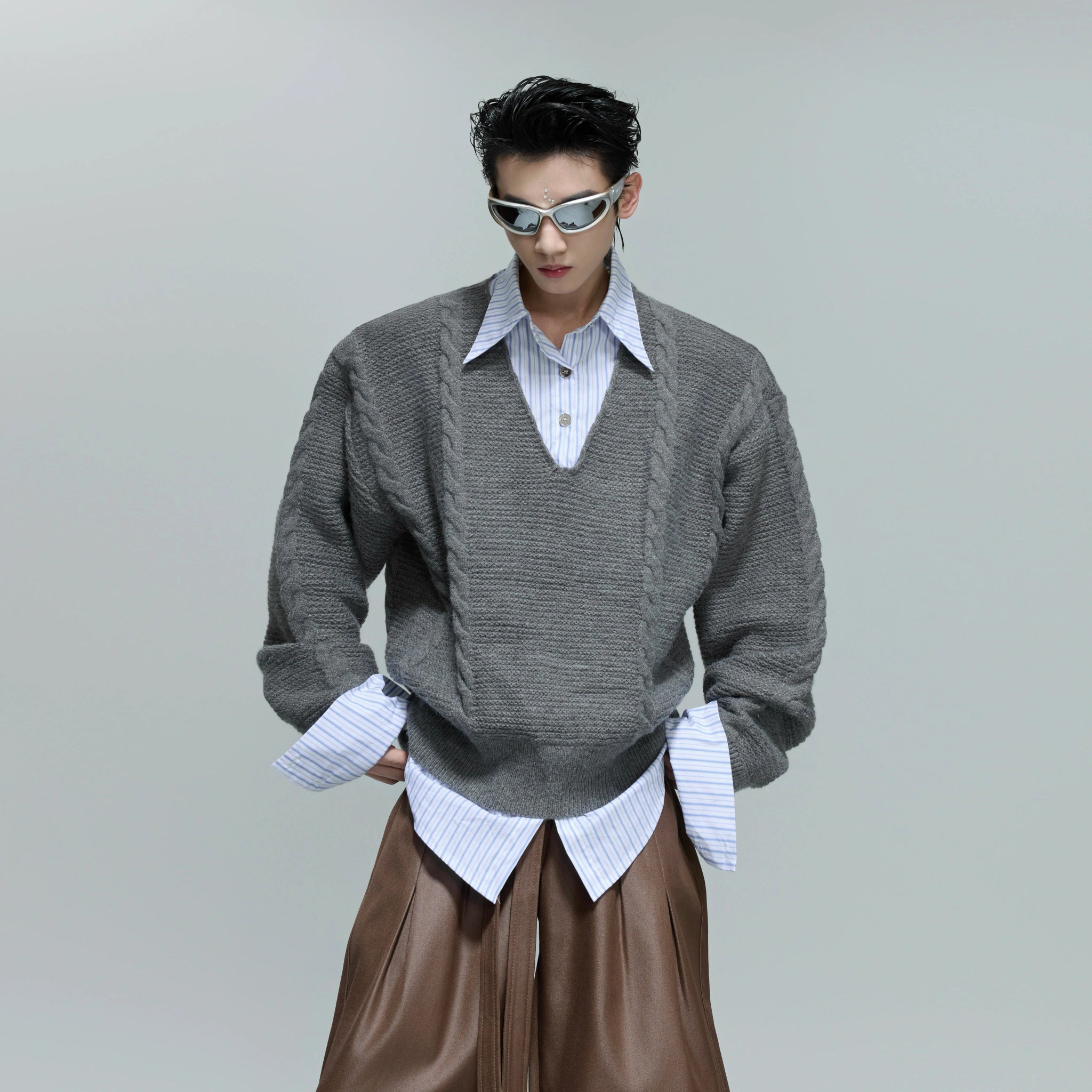 Relaxed Cable-Knit Faux-Layer Sweater | Unisex - main image 1