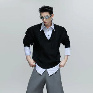 Relaxed Cable-Knit Faux-Layer Sweater | Unisex - main image 2