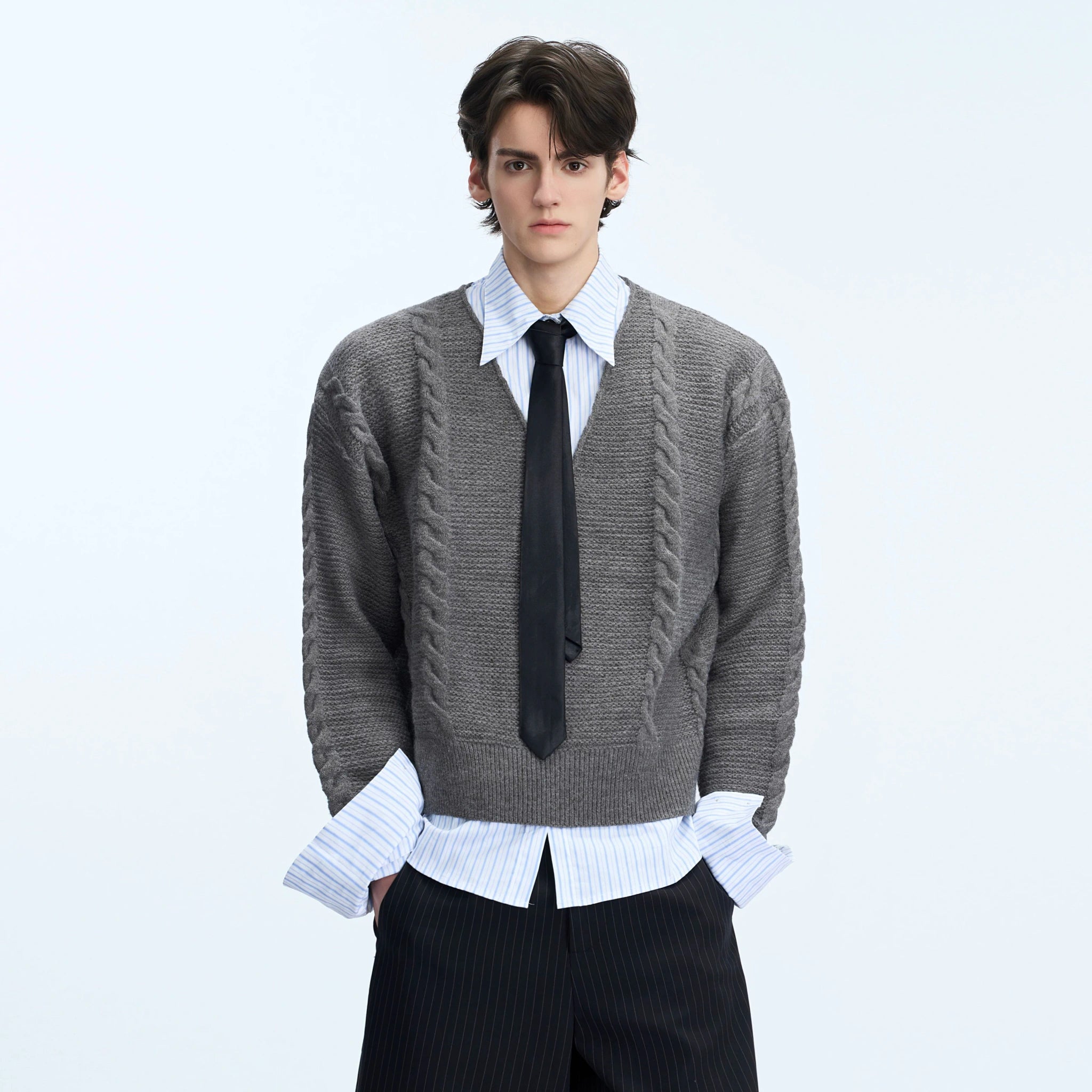 Relaxed Cable-Knit Faux-Layer Sweater | Unisex - main image 3