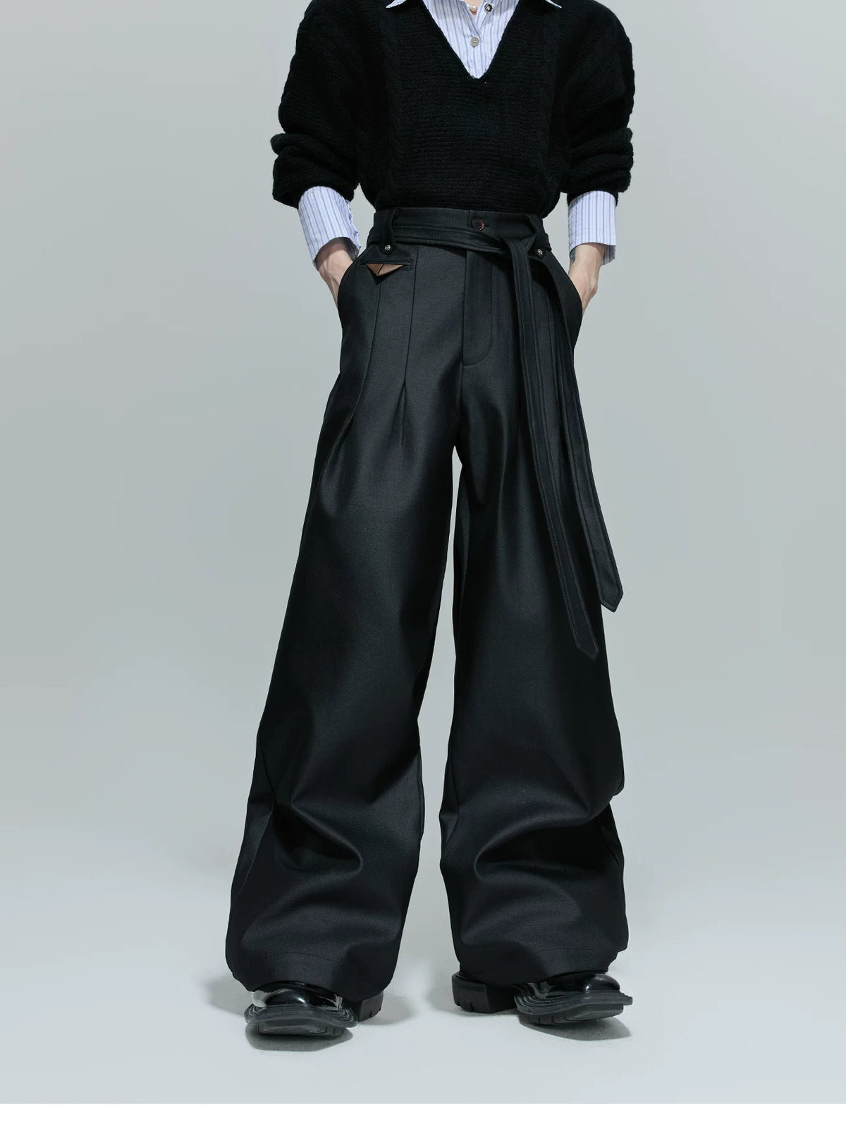 Pleated Cotton-Blend Tie-Waist Straight-Leg Trousers - description image 2