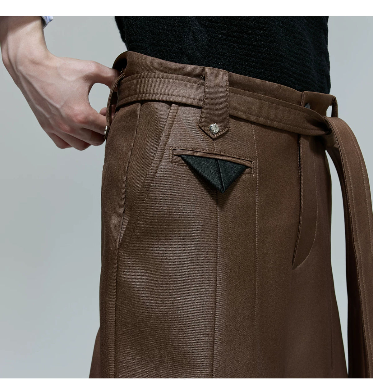 Pleated Cotton-Blend Tie-Waist Straight-Leg Trousers - description image 3