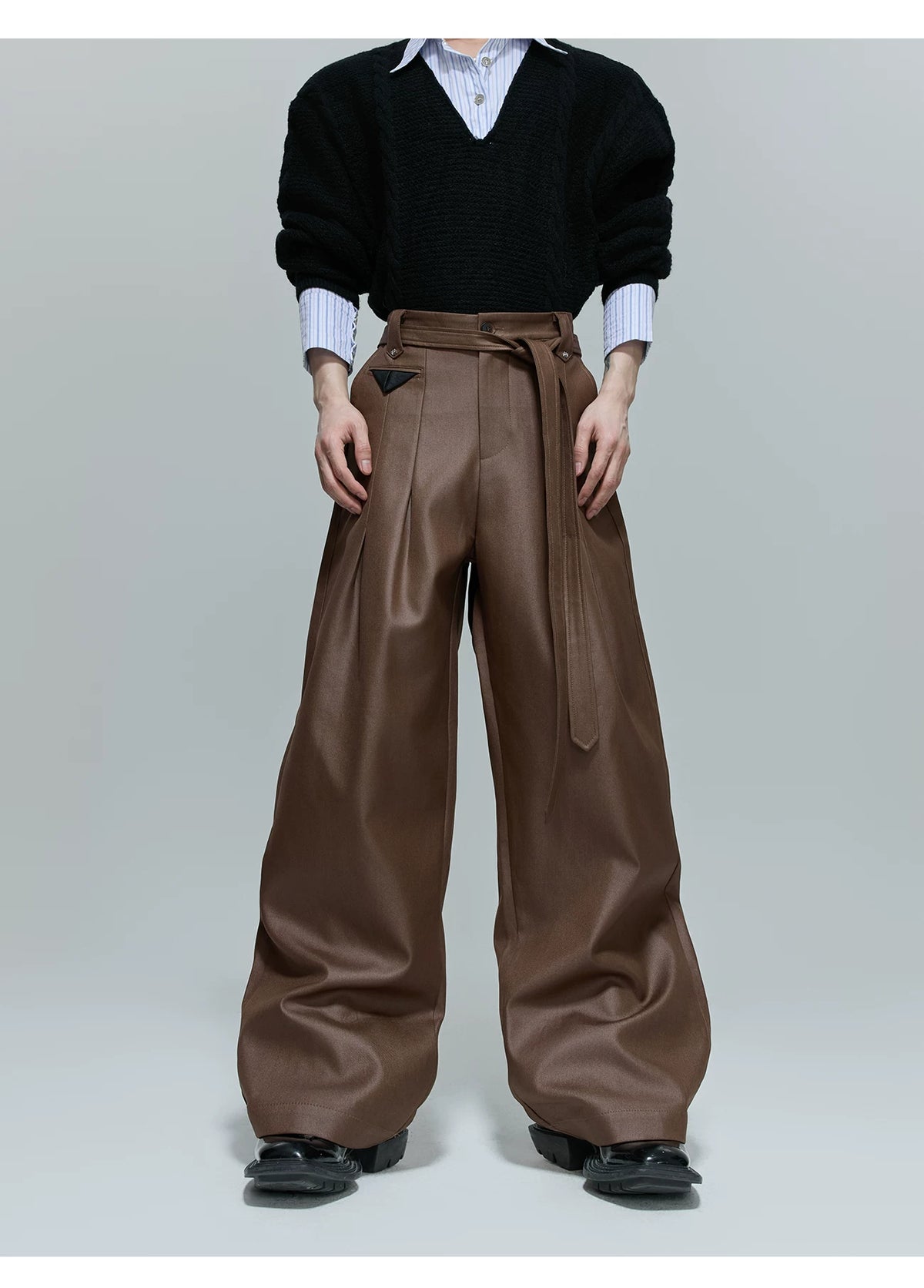 Pleated Cotton-Blend Tie-Waist Straight-Leg Trousers - description image 4