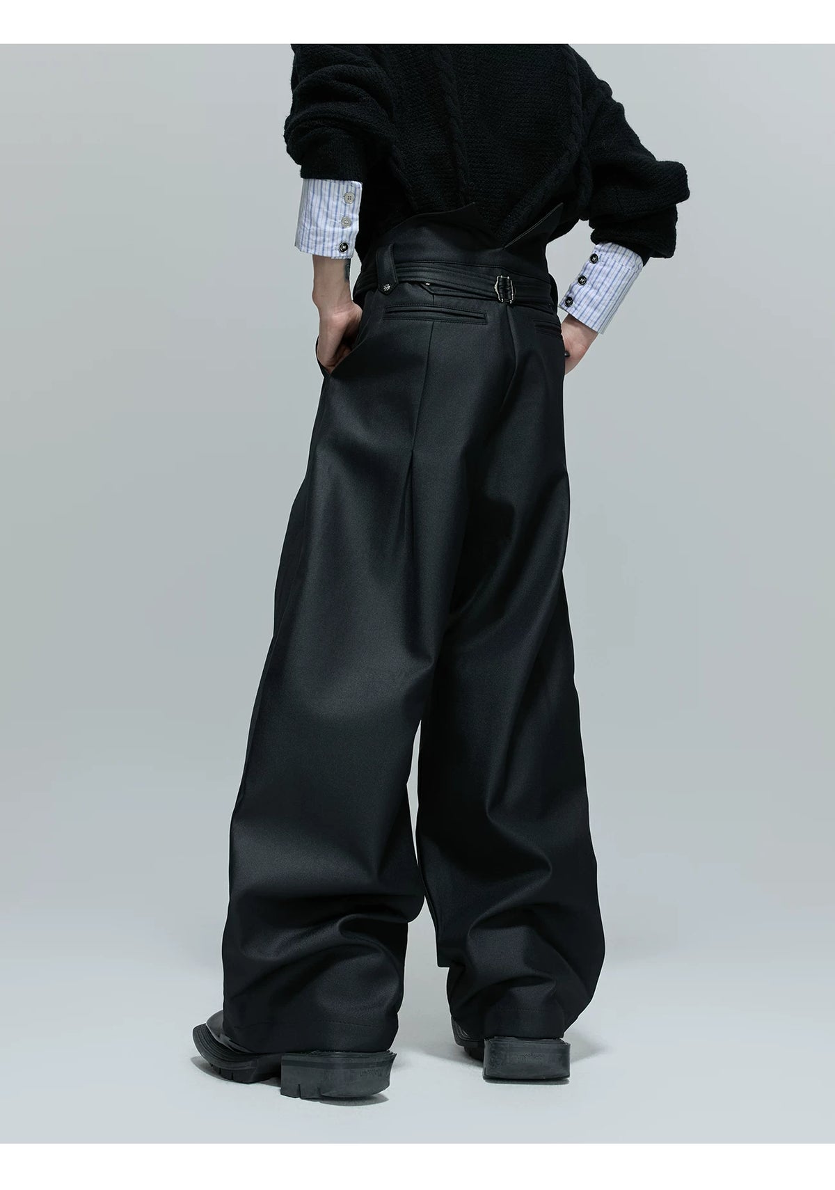Pleated Cotton-Blend Tie-Waist Straight-Leg Trousers - description image 6