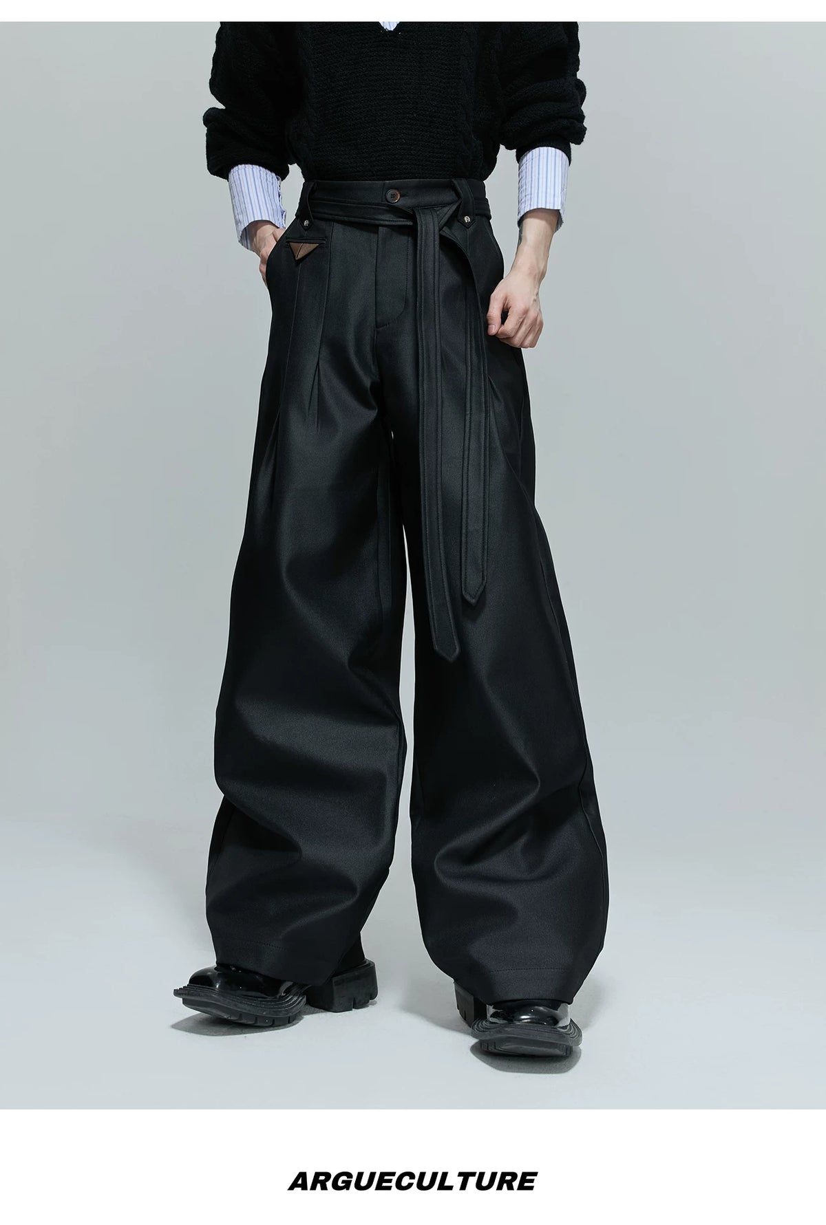 Pleated Cotton-Blend Tie-Waist Straight-Leg Trousers - description image 8