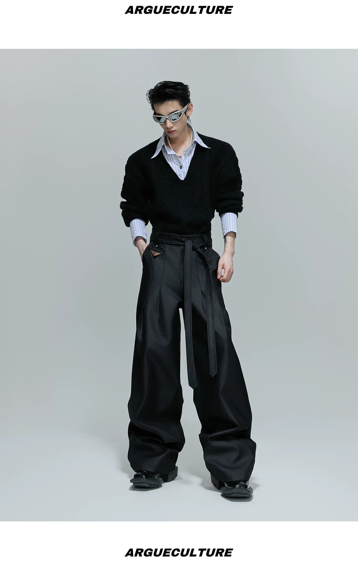 Pleated Cotton-Blend Tie-Waist Straight-Leg Trousers - description image 10