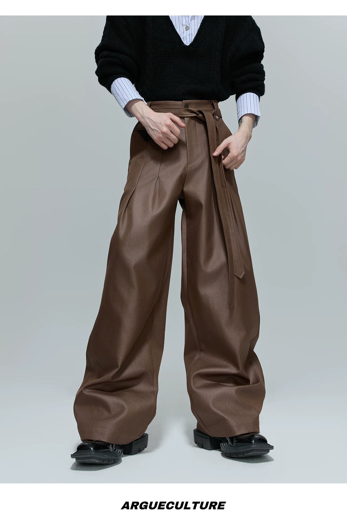 Pleated Cotton-Blend Tie-Waist Straight-Leg Trousers - description image 11