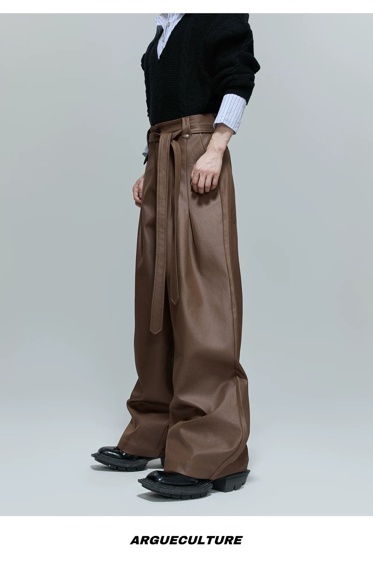 Pleated Cotton-Blend Tie-Waist Straight-Leg Trousers - description image 13