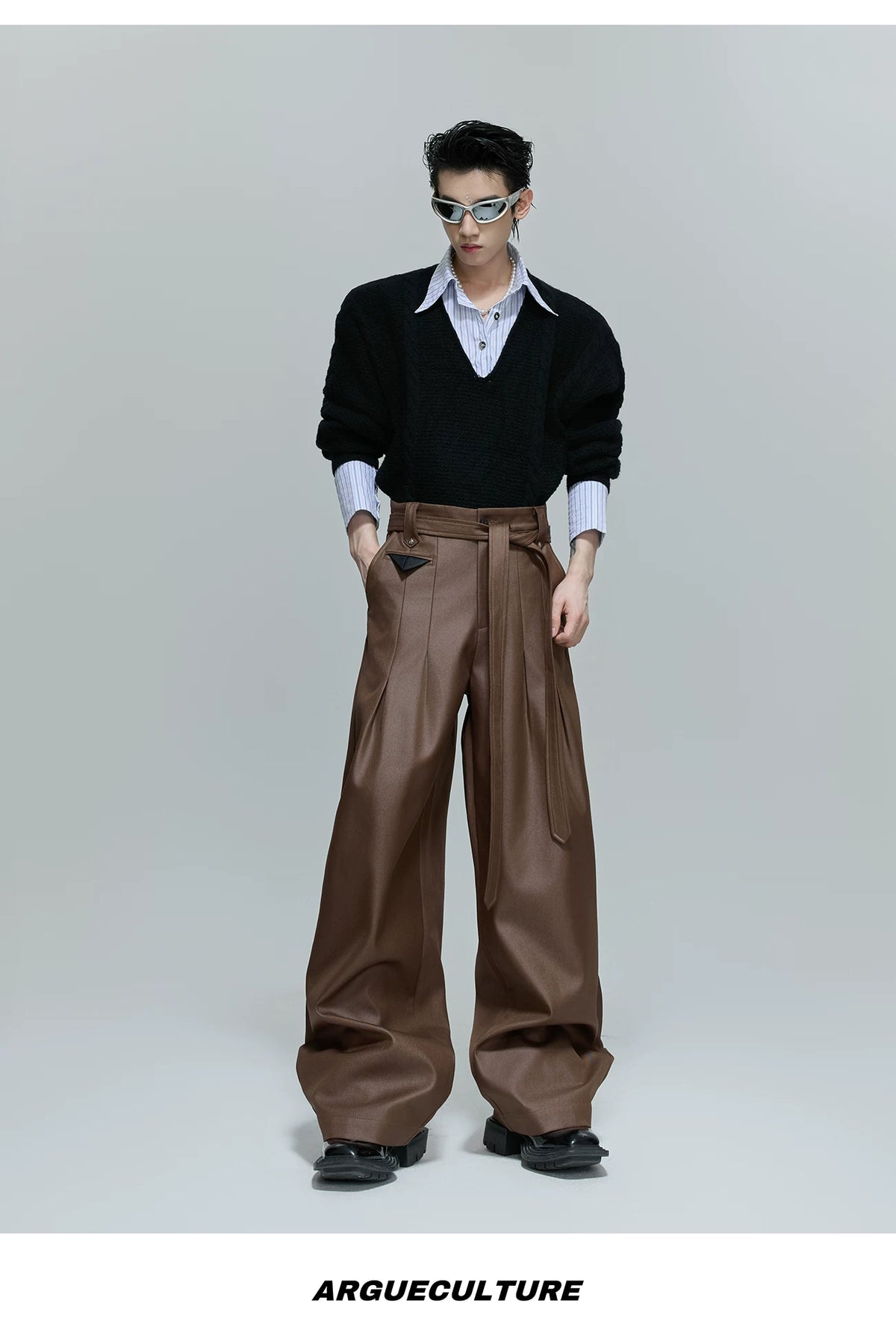 Pleated Cotton-Blend Tie-Waist Straight-Leg Trousers - description image 14