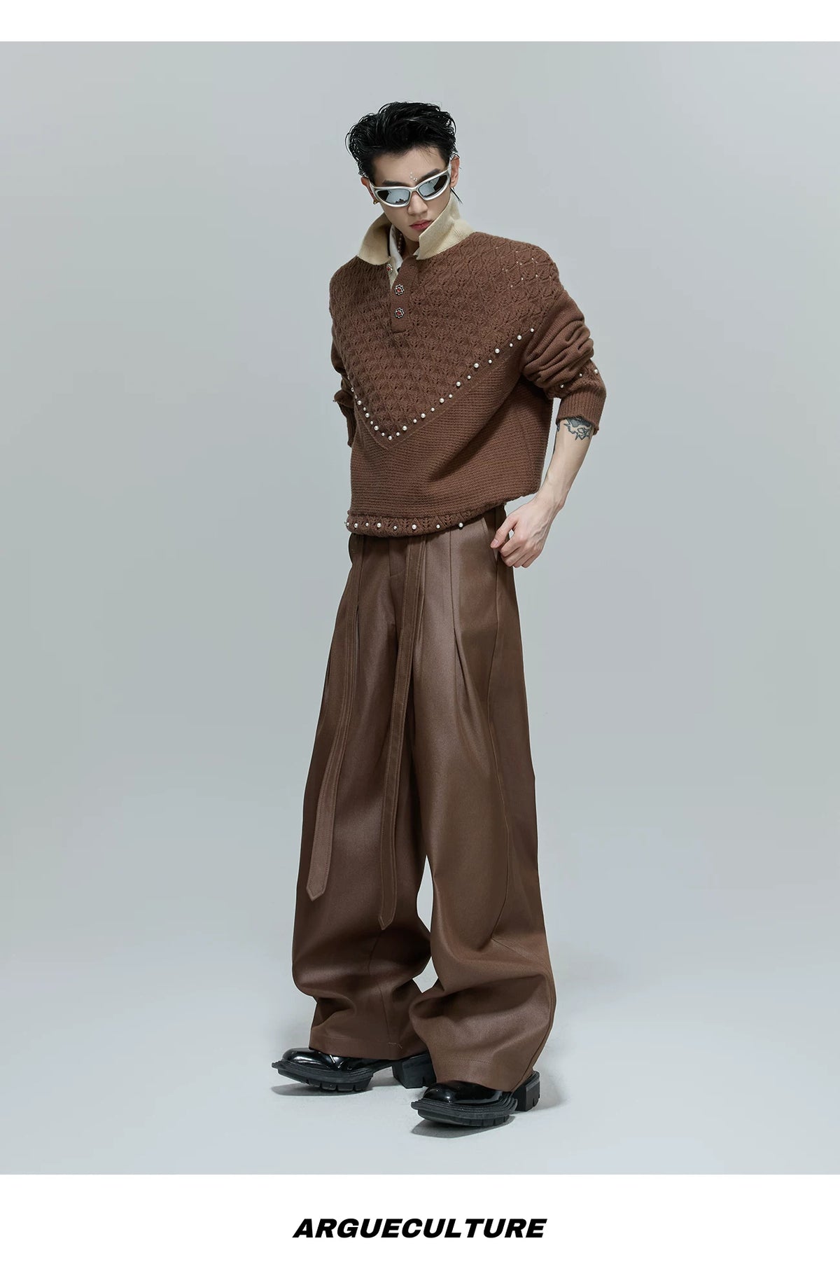 Pleated Cotton-Blend Tie-Waist Straight-Leg Trousers - description image 15