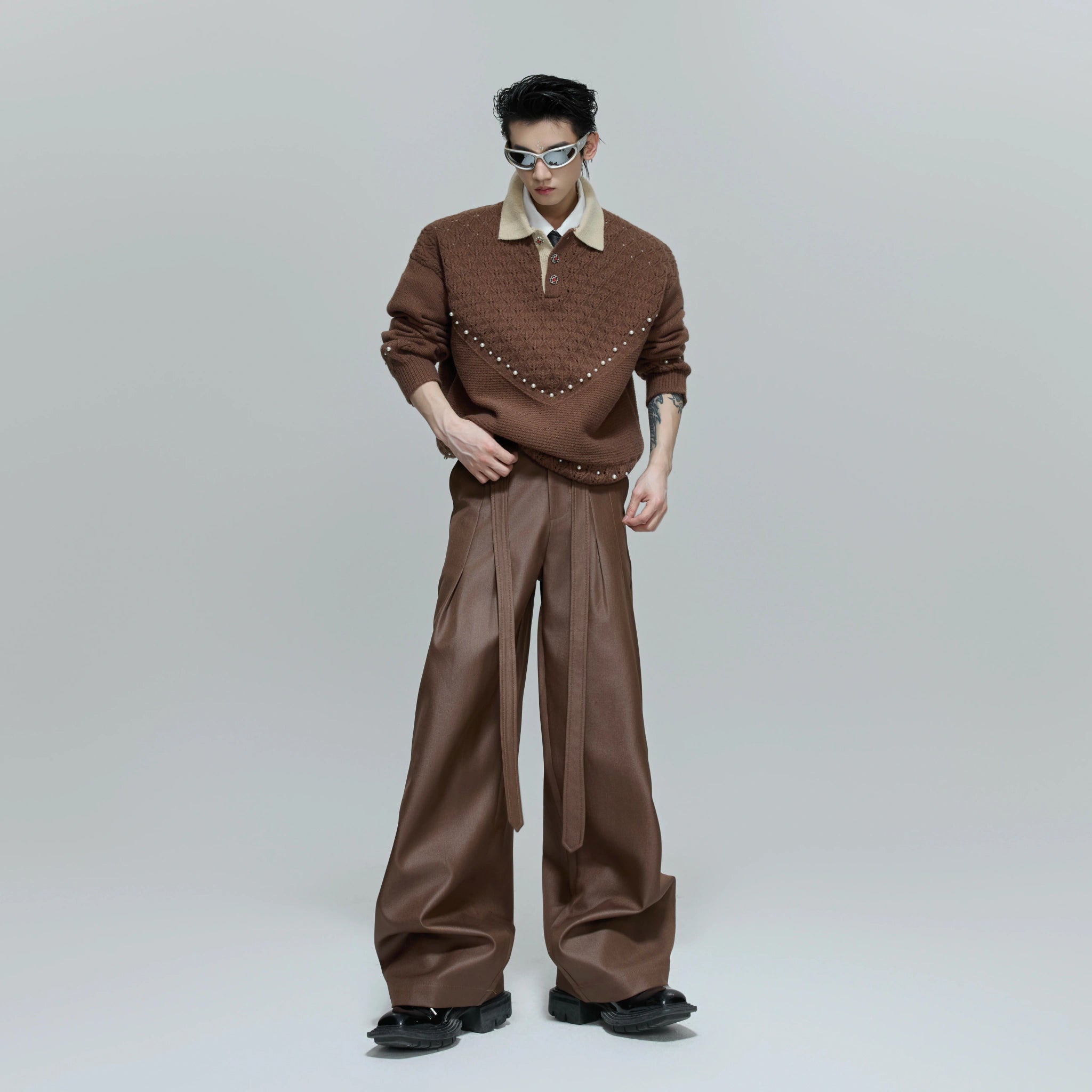 Pleated Cotton-Blend Tie-Waist Straight-Leg Trousers - main image 4