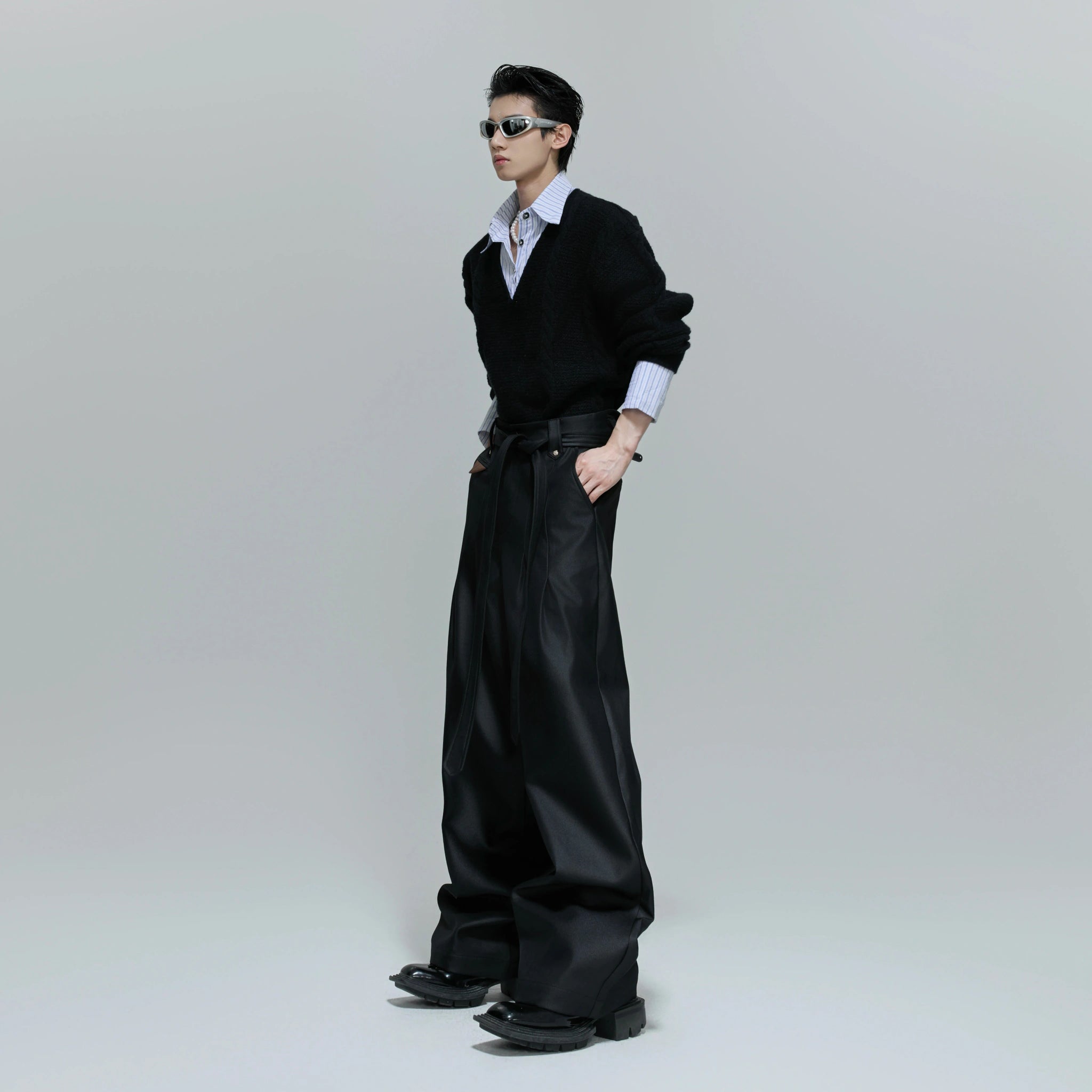 Pleated Cotton-Blend Tie-Waist Straight-Leg Trousers - main image 5