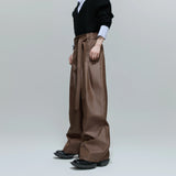 Pleated Cotton-Blend Tie-Waist Straight-Leg Trousers - Brown
