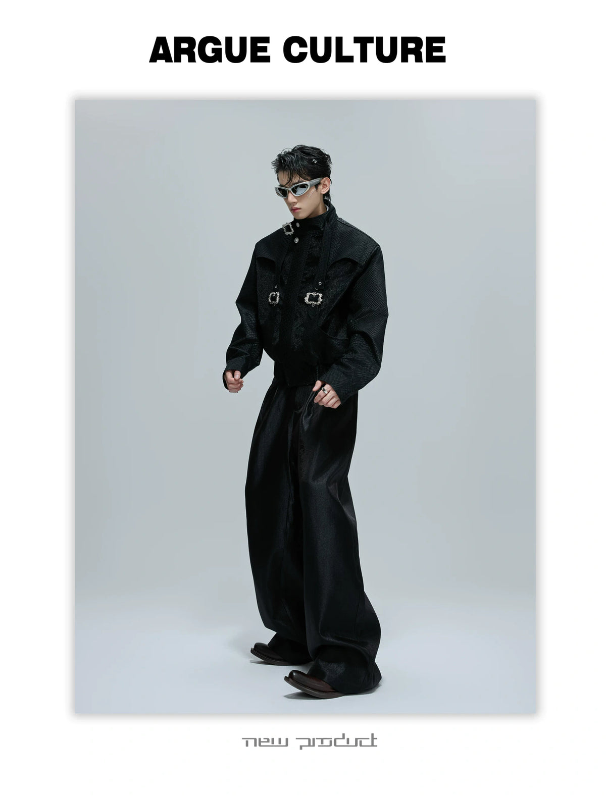 Croc-Texture Cropped Faux-Leather Jacket | Relaxed Fit - description image 4