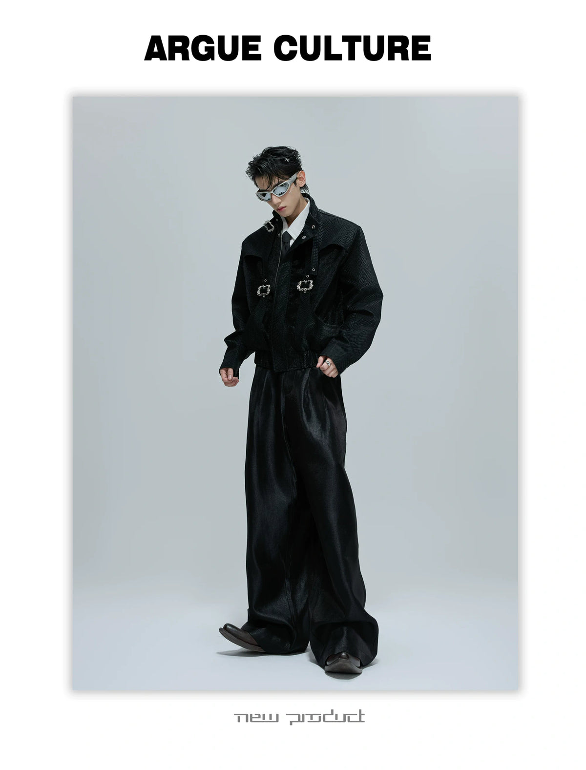 Croc-Texture Cropped Faux-Leather Jacket | Relaxed Fit - description image 7