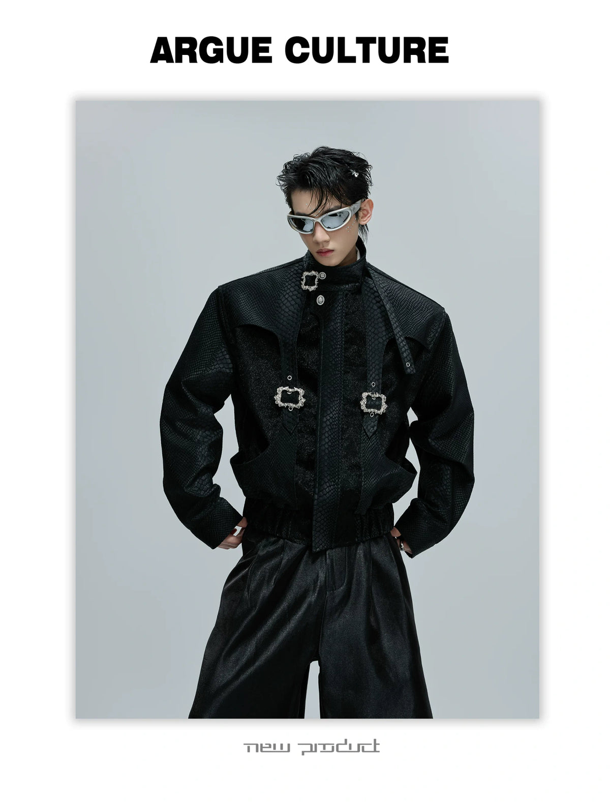 Croc-Texture Cropped Faux-Leather Jacket | Relaxed Fit - description image 11