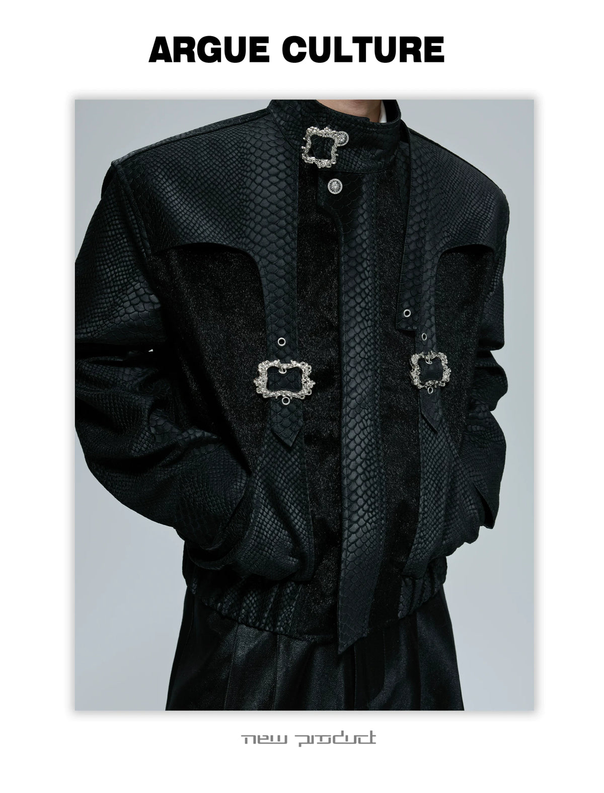 Croc-Texture Cropped Faux-Leather Jacket | Relaxed Fit - description image 16