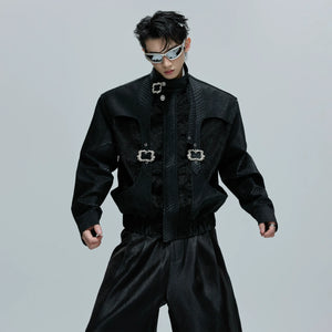 Croc-Texture Cropped Faux-Leather Jacket | Relaxed Fit - main image 1