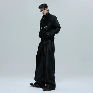Croc-Texture Cropped Faux-Leather Jacket | Relaxed Fit - main image 4