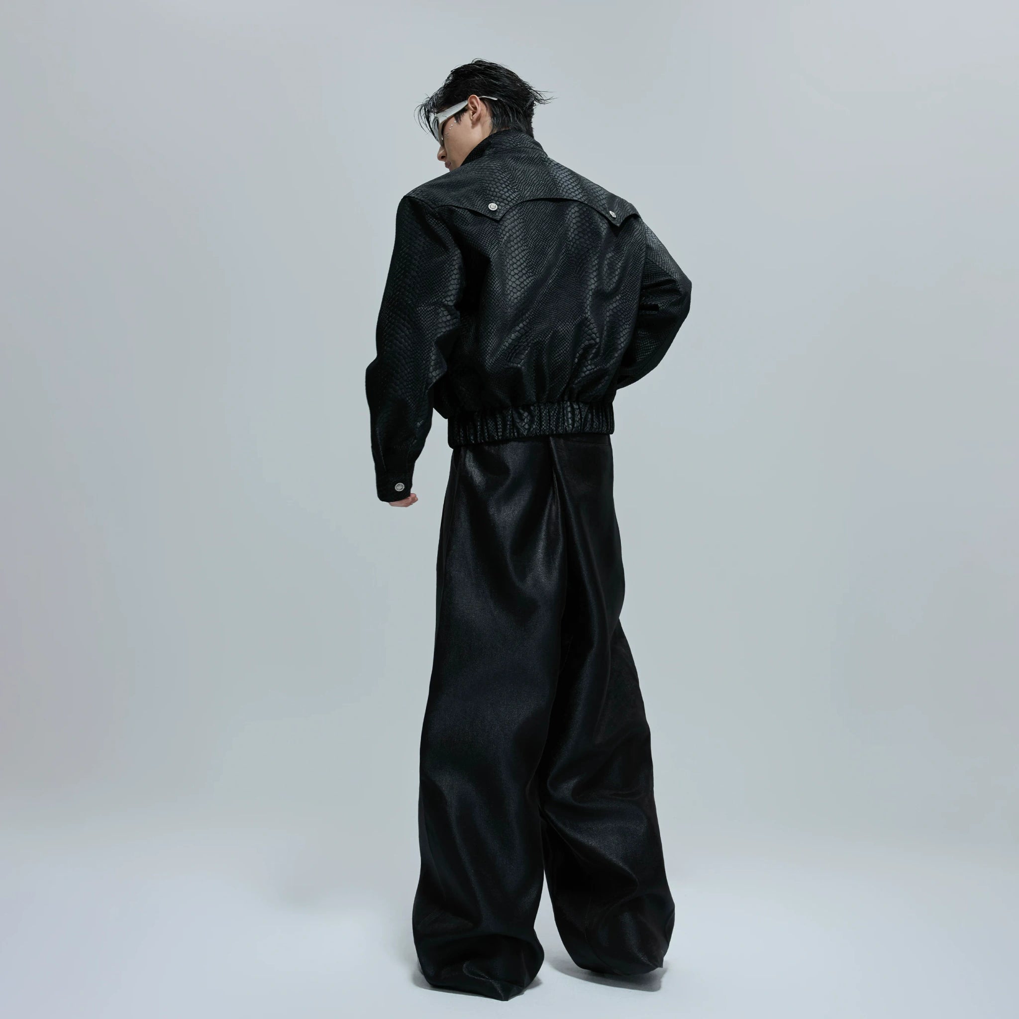 Croc-Texture Cropped Faux-Leather Jacket | Relaxed Fit - main image 5