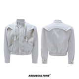 Croc-Texture Cropped Faux-Leather Jacket | Relaxed Fit - White