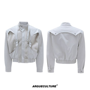 Croc-Texture Cropped Faux-Leather Jacket | Relaxed Fit - White