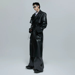 Black Deconstructed Faux Leather Trench Coat - main image 3