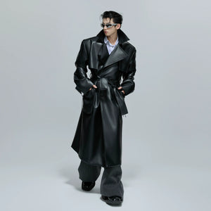 Black Deconstructed Faux Leather Trench Coat - main image 4