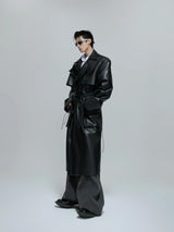 Black Deconstructed Faux Leather Trench Coat - Black Top