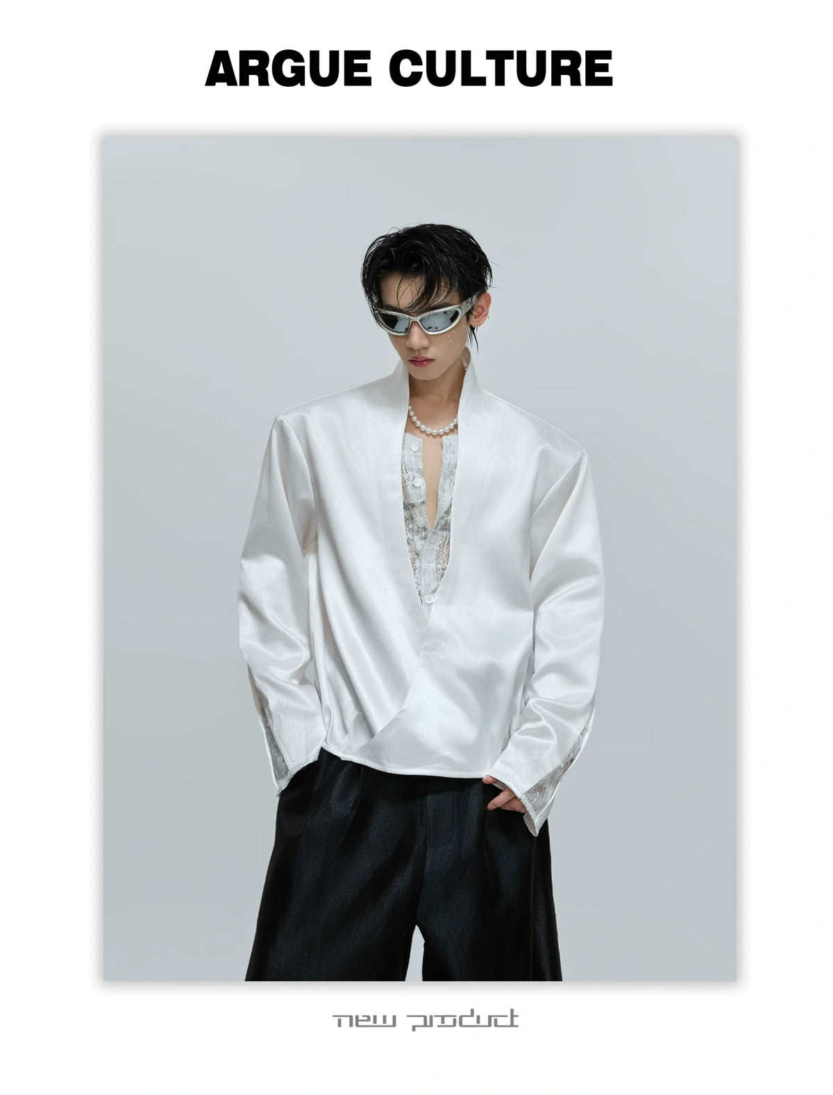 Relaxed Layered Lace-Panel Cotton Modal Shirt - description image 1