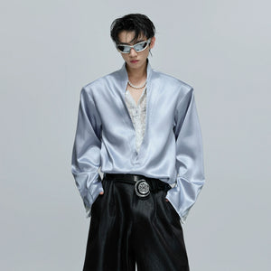 Relaxed Layered Lace-Panel Cotton Modal Shirt - main image 2