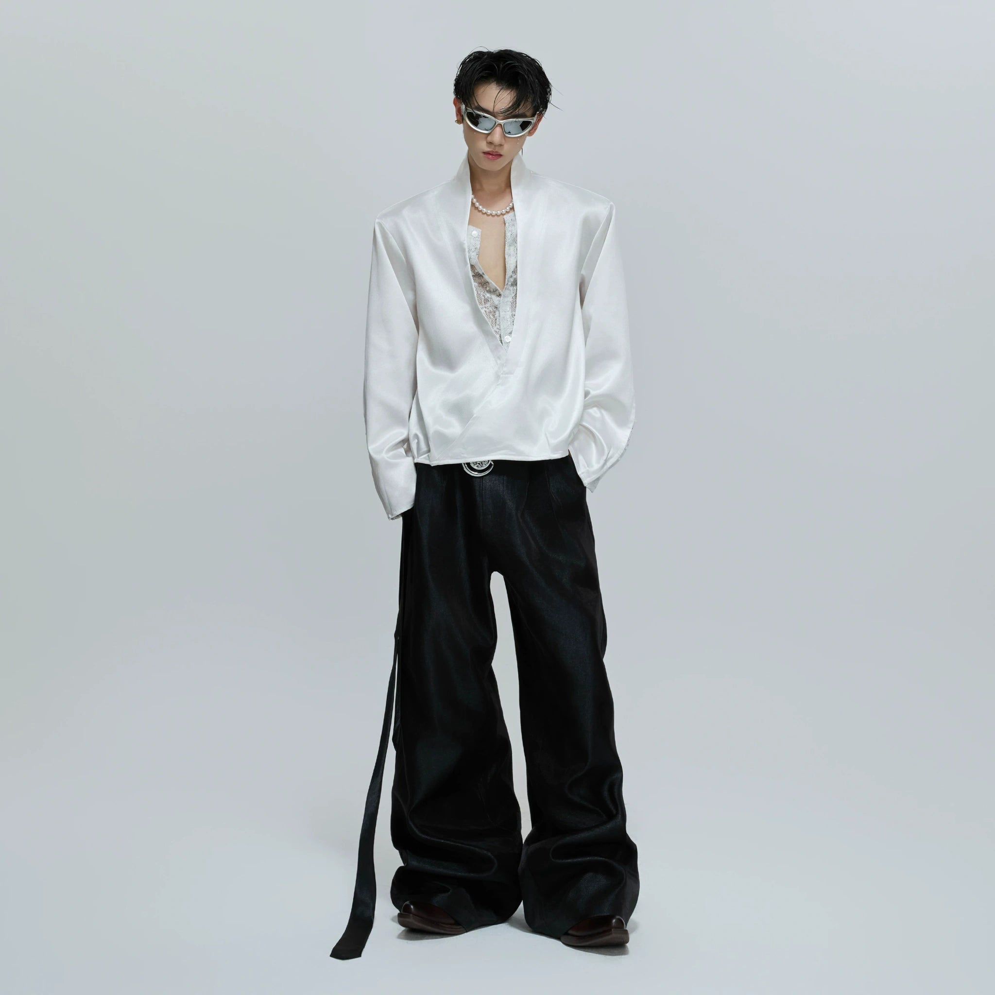 Relaxed Layered Lace-Panel Cotton Modal Shirt - main image 3