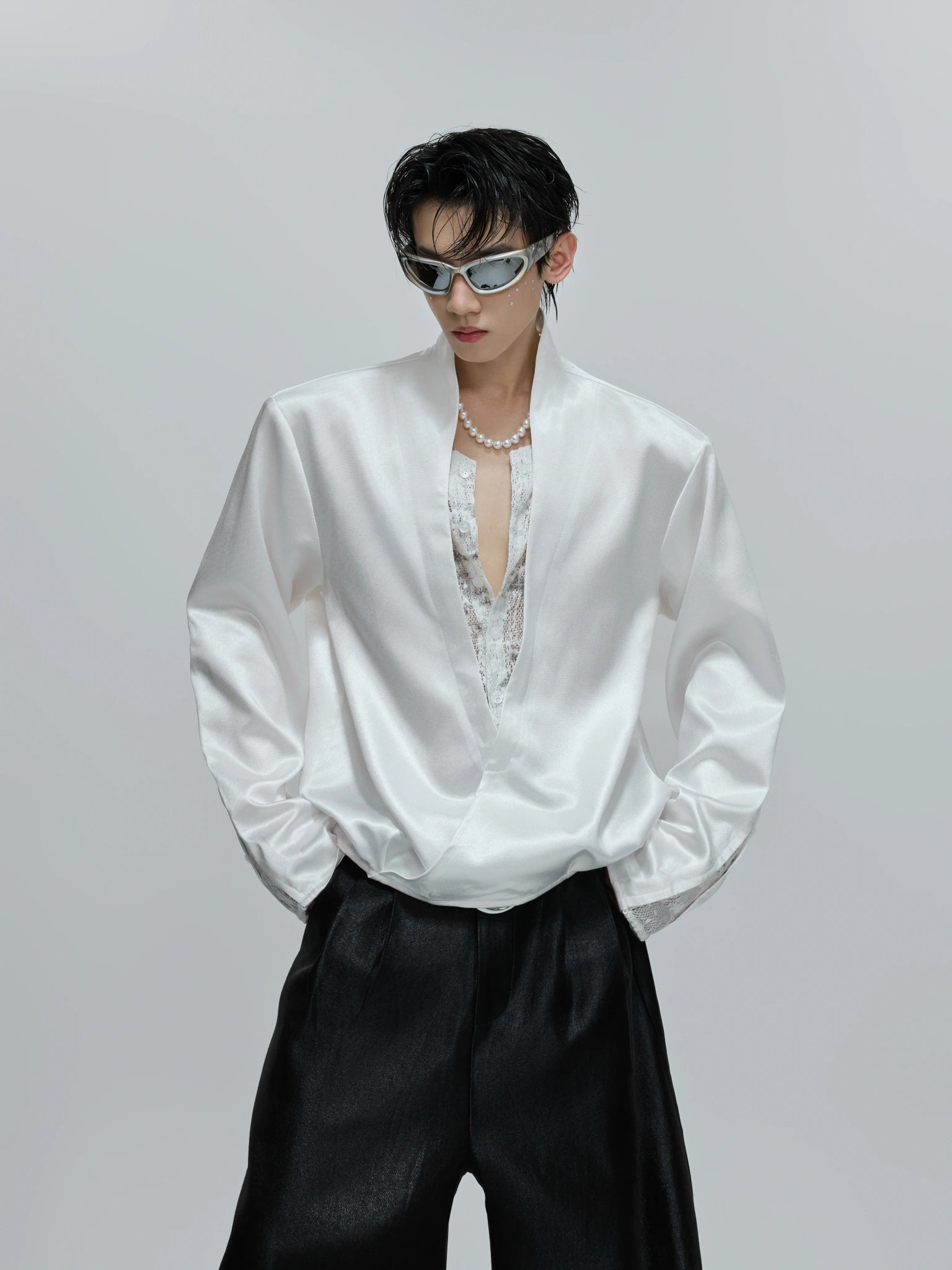 Relaxed Layered Lace-Panel Cotton Modal Shirt - White Top