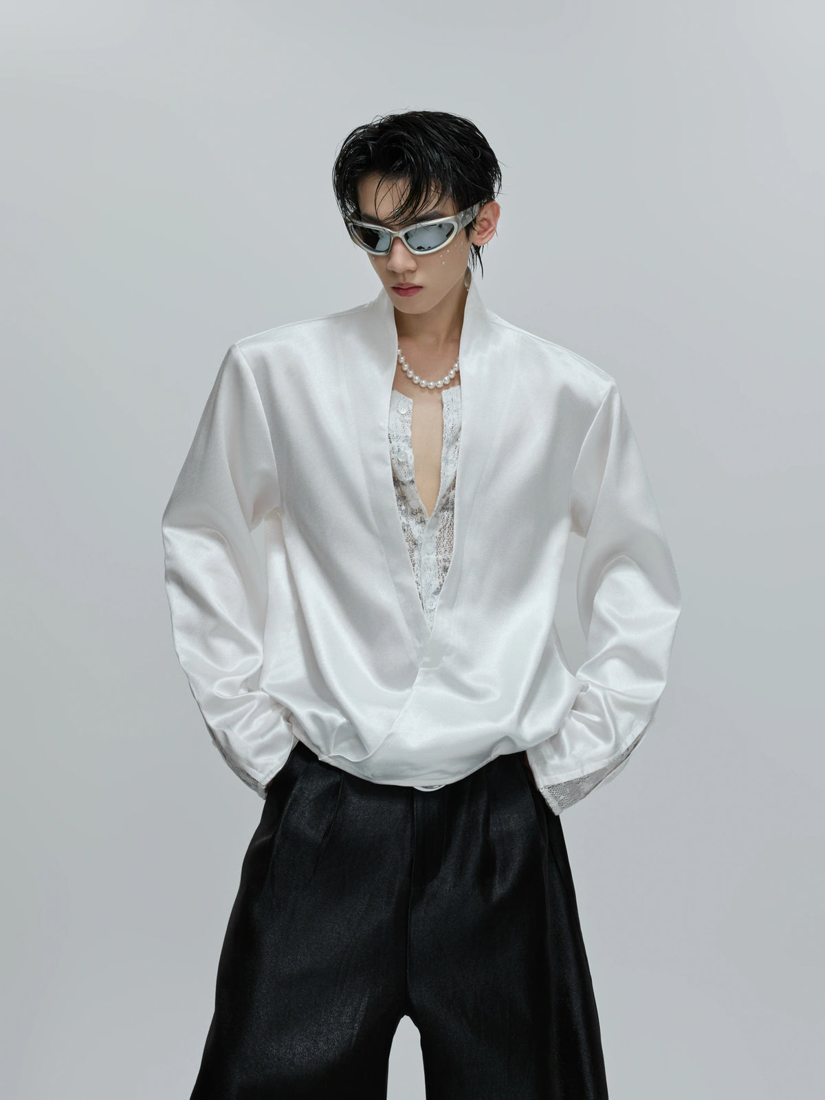 Relaxed Layered Lace-Panel Cotton Modal Shirt - White Top
