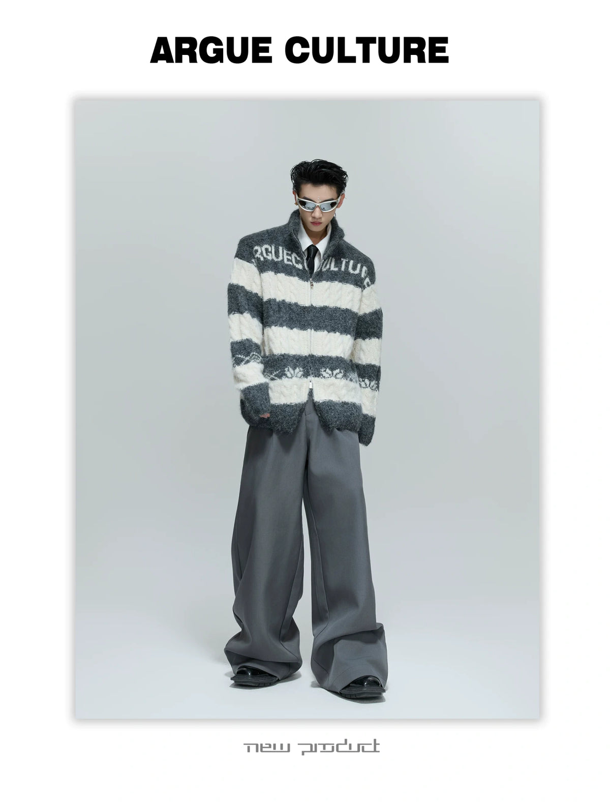 Color-Block Zip Knit Cardigan in Cotton-Wool Blend - description image 2
